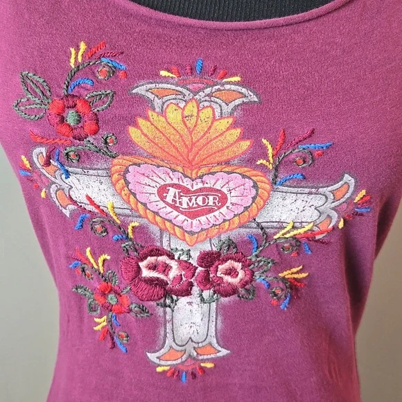 Vtg Y2k Lucky Brand Embroidered Purple Top - Picture 3 of 5